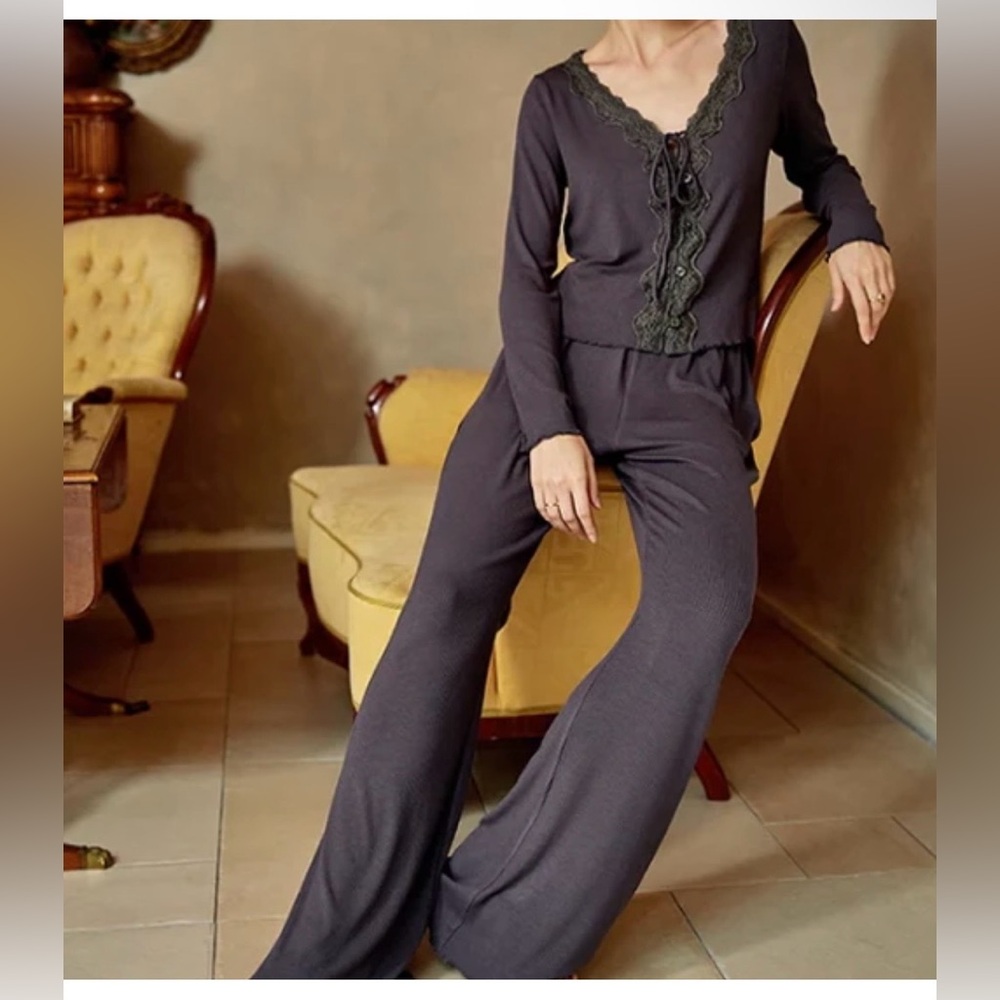 LACECHILI MOONLIT ELEGANCE LACE TRIM PAJAMA SET SIZE XL NWT